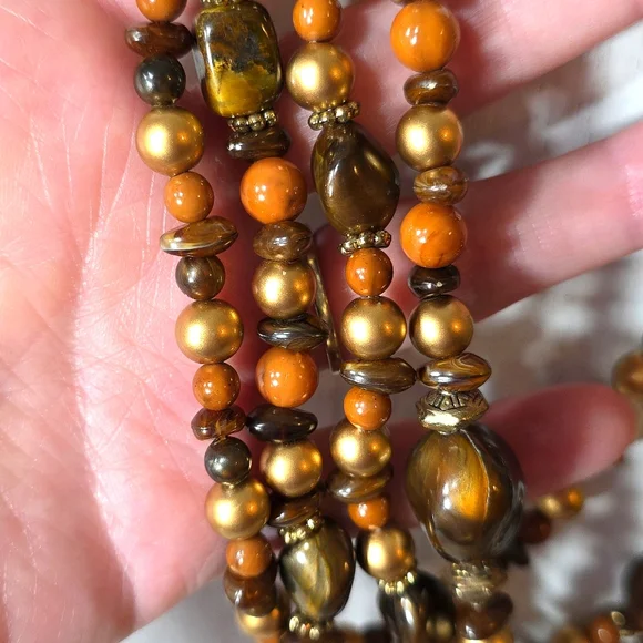 Boho Earthy Brown Beaded Necklace and Earring Set - Picture 6 of 7